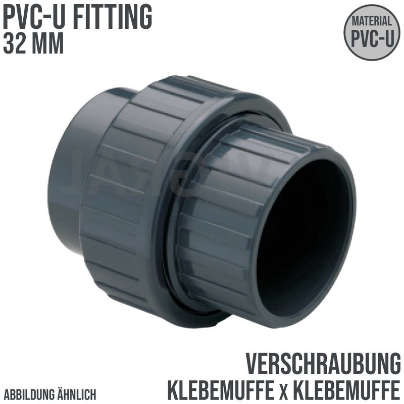 32 mm PVC Klebe Fitting Verschraubung 2-fach Muffe Verbinder - PN 16 bar