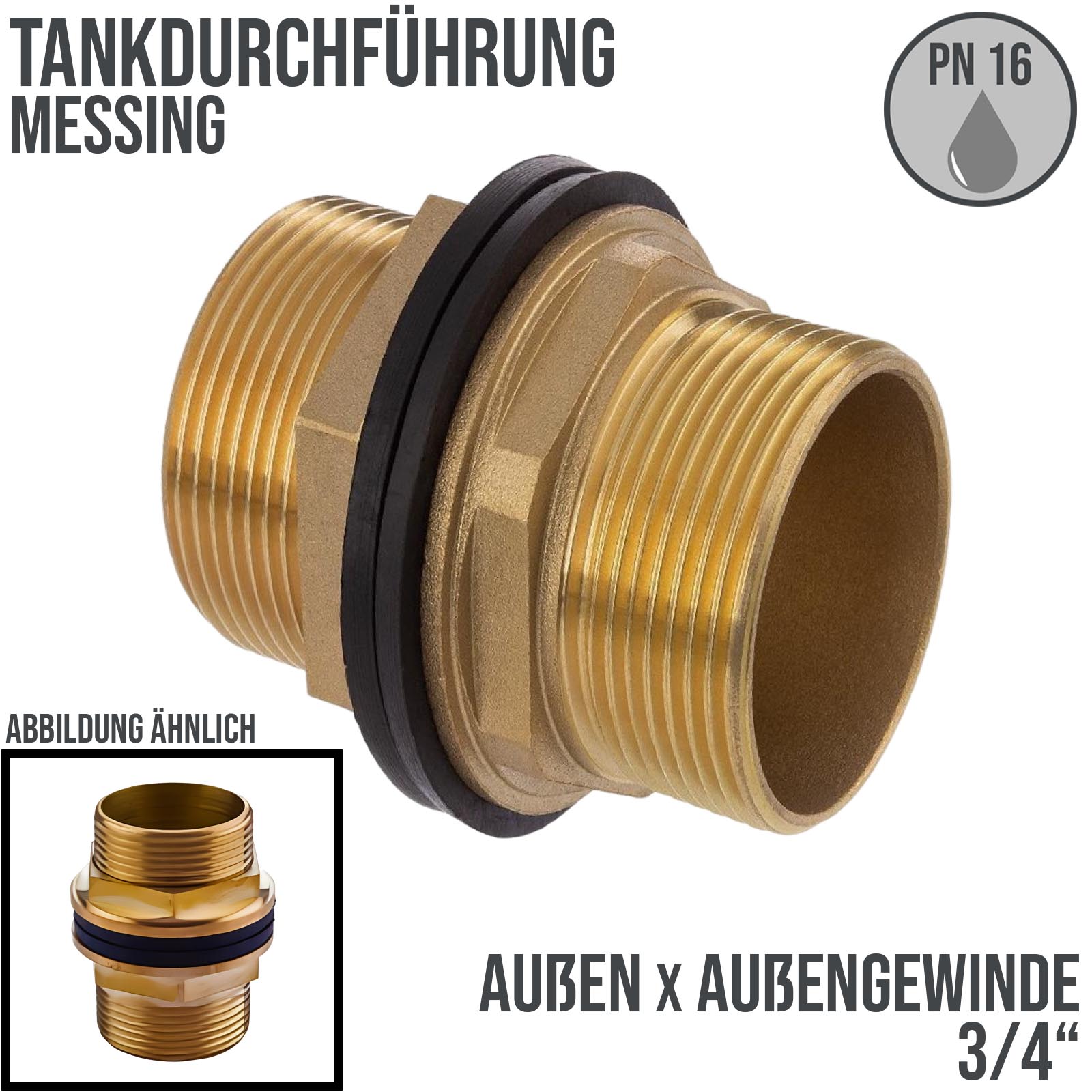 3/4" Tank Regen Tonnen Durchführung Connector Messing 2-fach Außengewinde  - PN 16 bar
