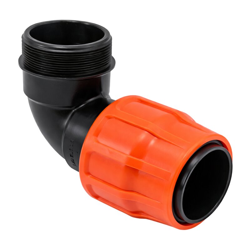 51 mm x 2" PE PP Fitting Layflat Klemm Verbinder Winkel 90° x Außengewinde AG Flach Schlauch - PN 10 bar