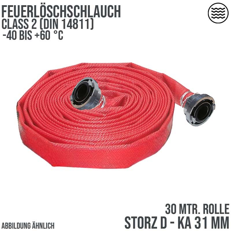 STORZ D KA 31 25 mm 1" Feuerlösch Feuerwehr Pumpen Industrie Schlauch rot CLASS 2 PN 16 bar - 30 m