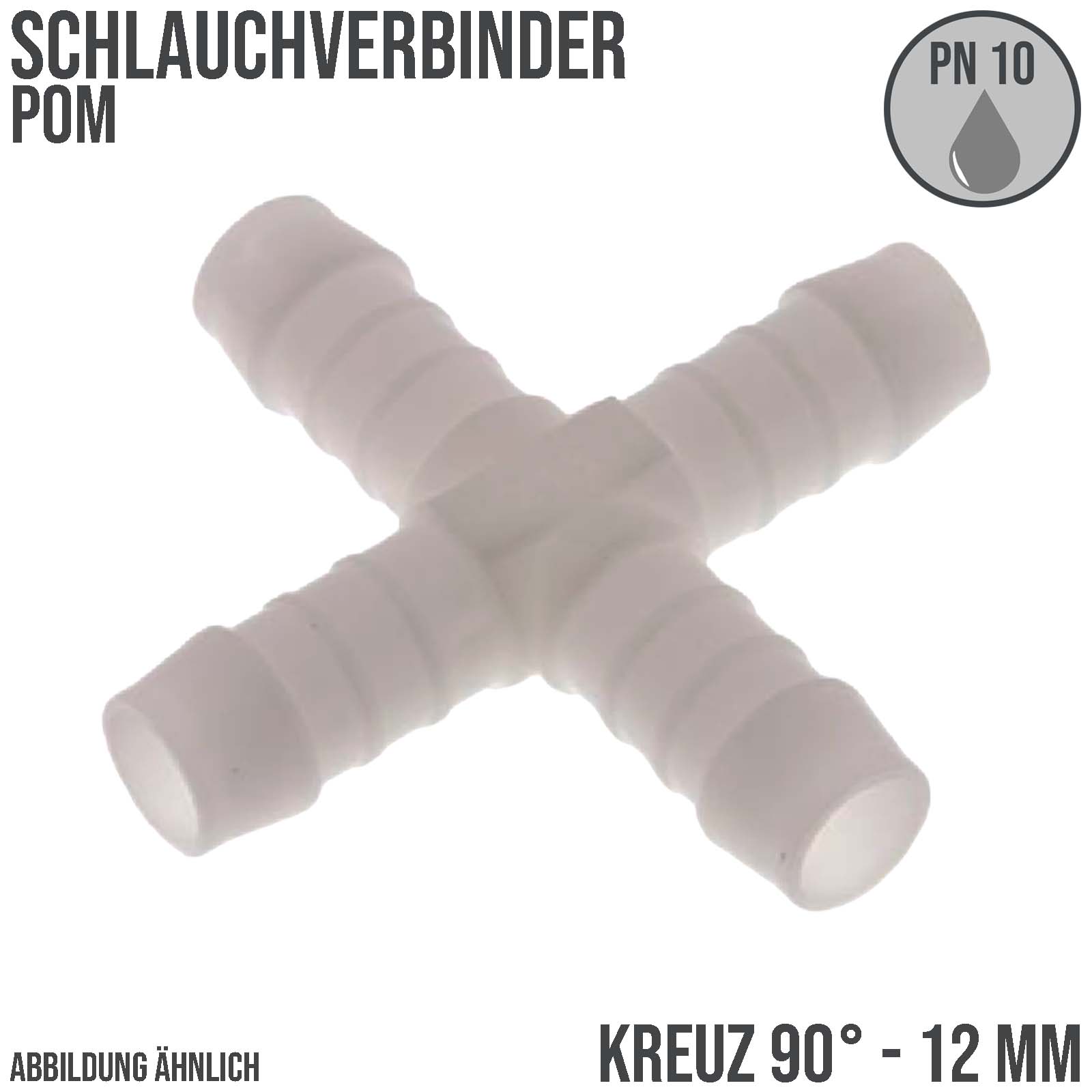 12 mm POM Kreuz Schlauch Verbinder Stutzen Tülle Kupplung Fitting weiss PN 10 bar