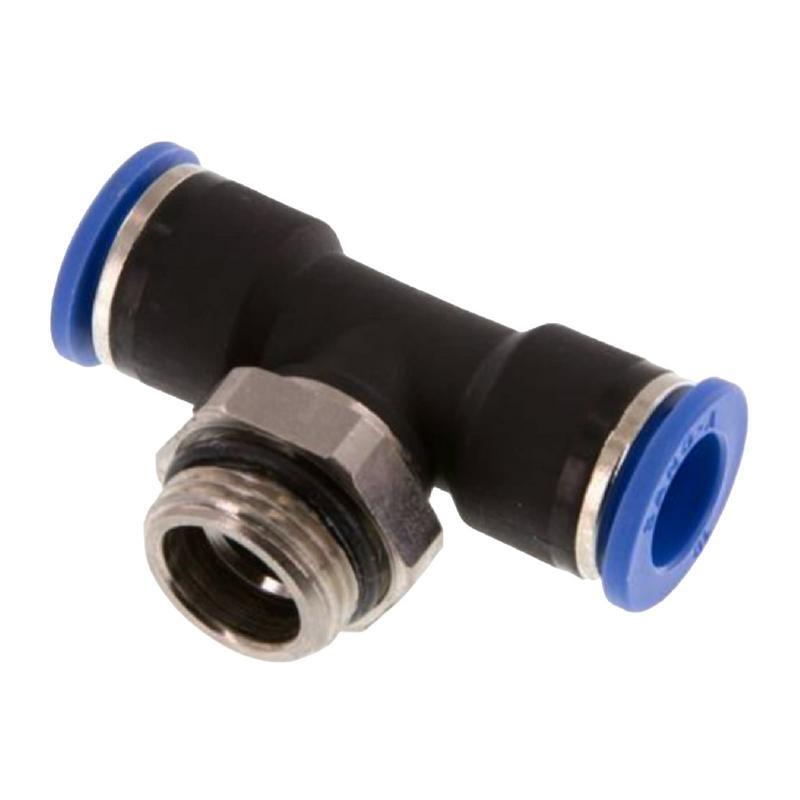 4 mm x 1/4" Pneumatik Steck Verbinder T-Stück 90° IQS Außengewinde zylindrisch - PN 20 bar