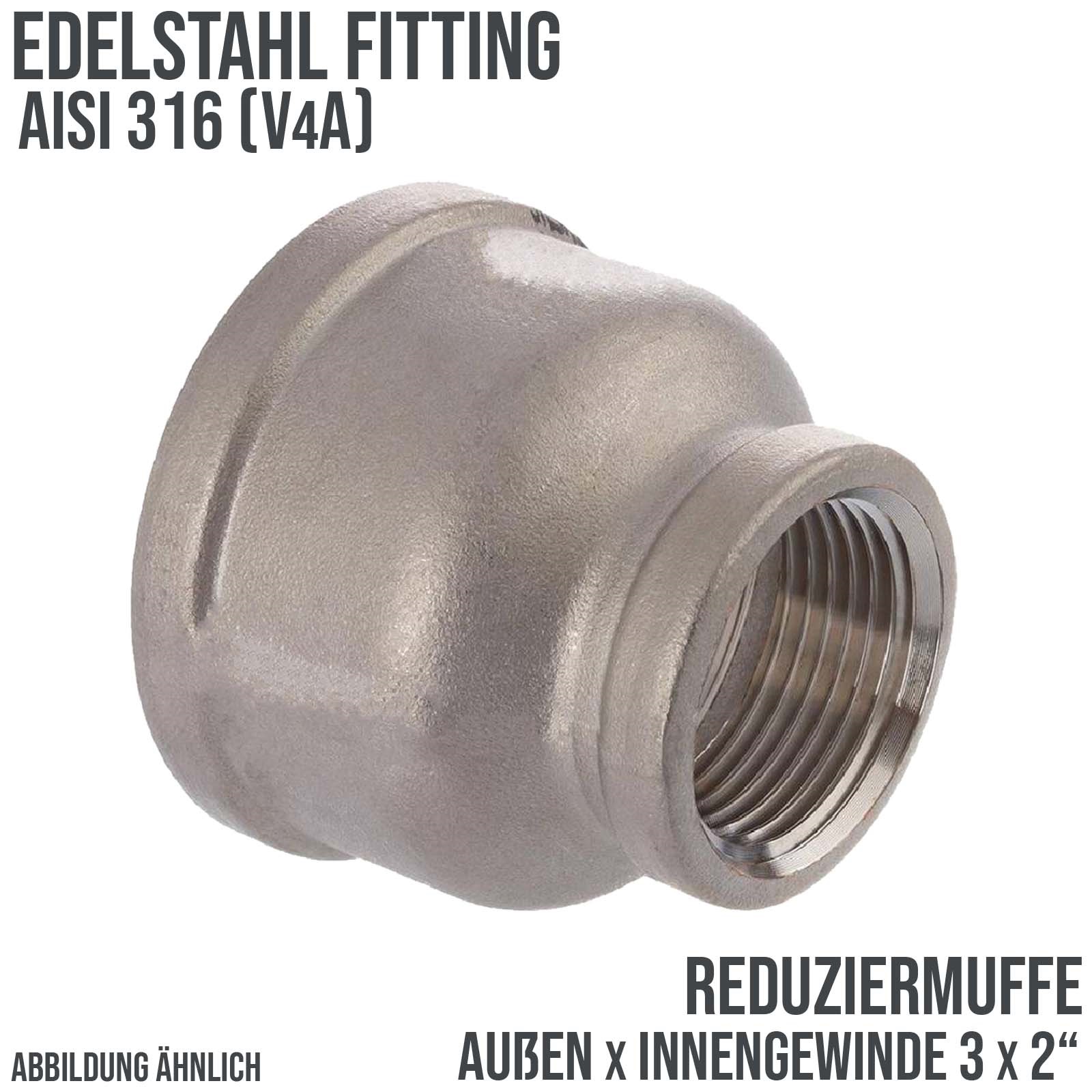 3" Edelstahl Fitting V4A AISI 316 Nr. 240 - Reduziermuffe Innen x Innengewinde IG - 3" x 2" - PN 16 bar