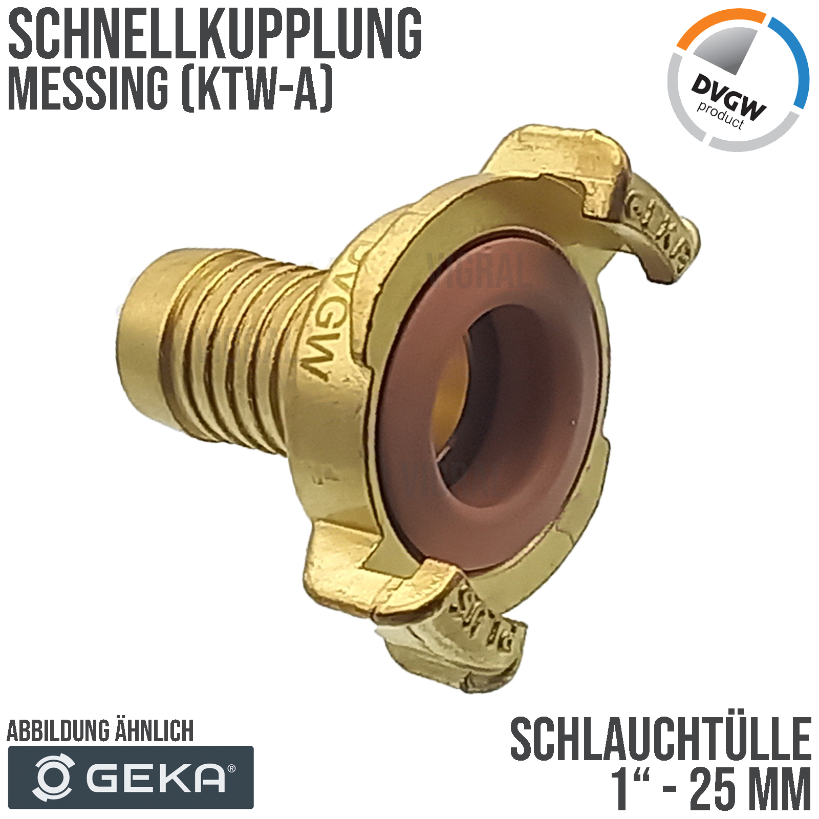 1" - 25 mm GEKA plus Schnell Kupplung Schlauch Tülle Stutzen Messing KTW-A DVGW - PN 40 bar