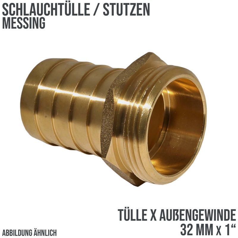 32 mm x 1" Zoll Schlauch Tülle Stutzen Außengewinde AG Nippel Messing Fittings - PN 30 bar