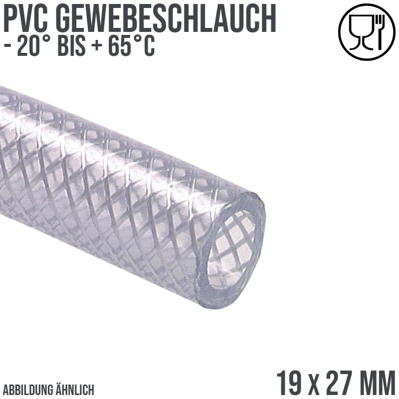 19 x 27 mm Gewebe Druckluft Universal Wasser Luft Kompressor Schlauch transparent PN 11 bar