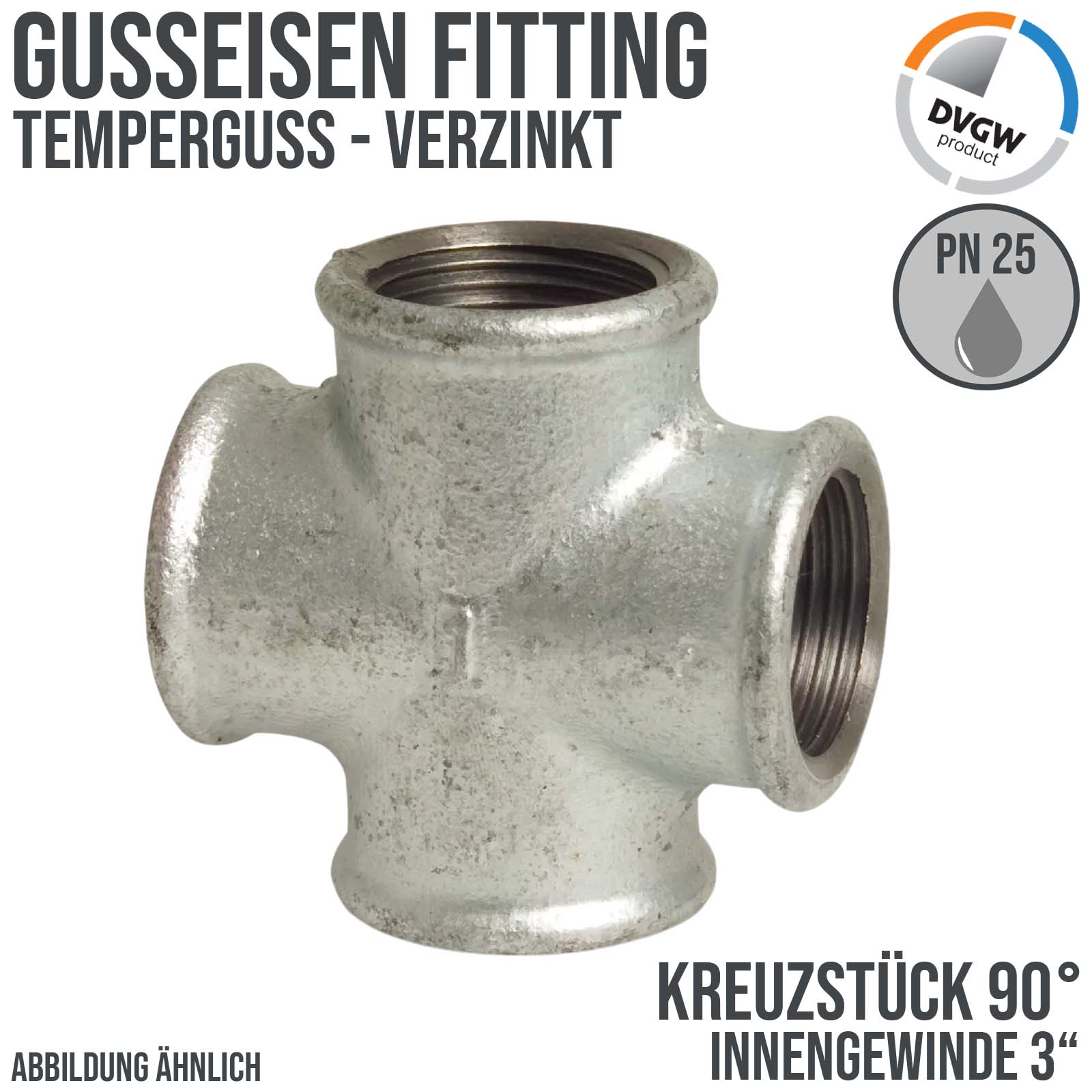 3" Gusseisen Temperguss Fitting Nr. 180 Kreuzstück Innengewinde IG DVGW PN 25 bar