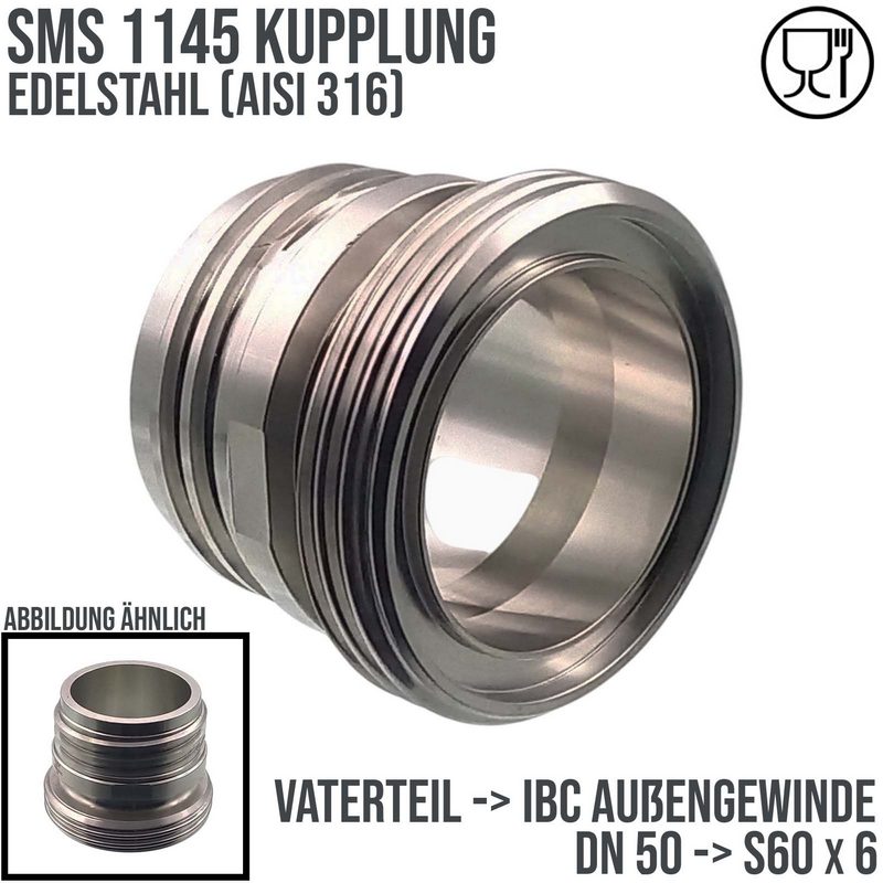 DN 50 SMS Kupplung 1145 Übergang Adapter Vaterteil Außengewinde -> IBC S60 x 6 Außengewinde - PN 16 bar