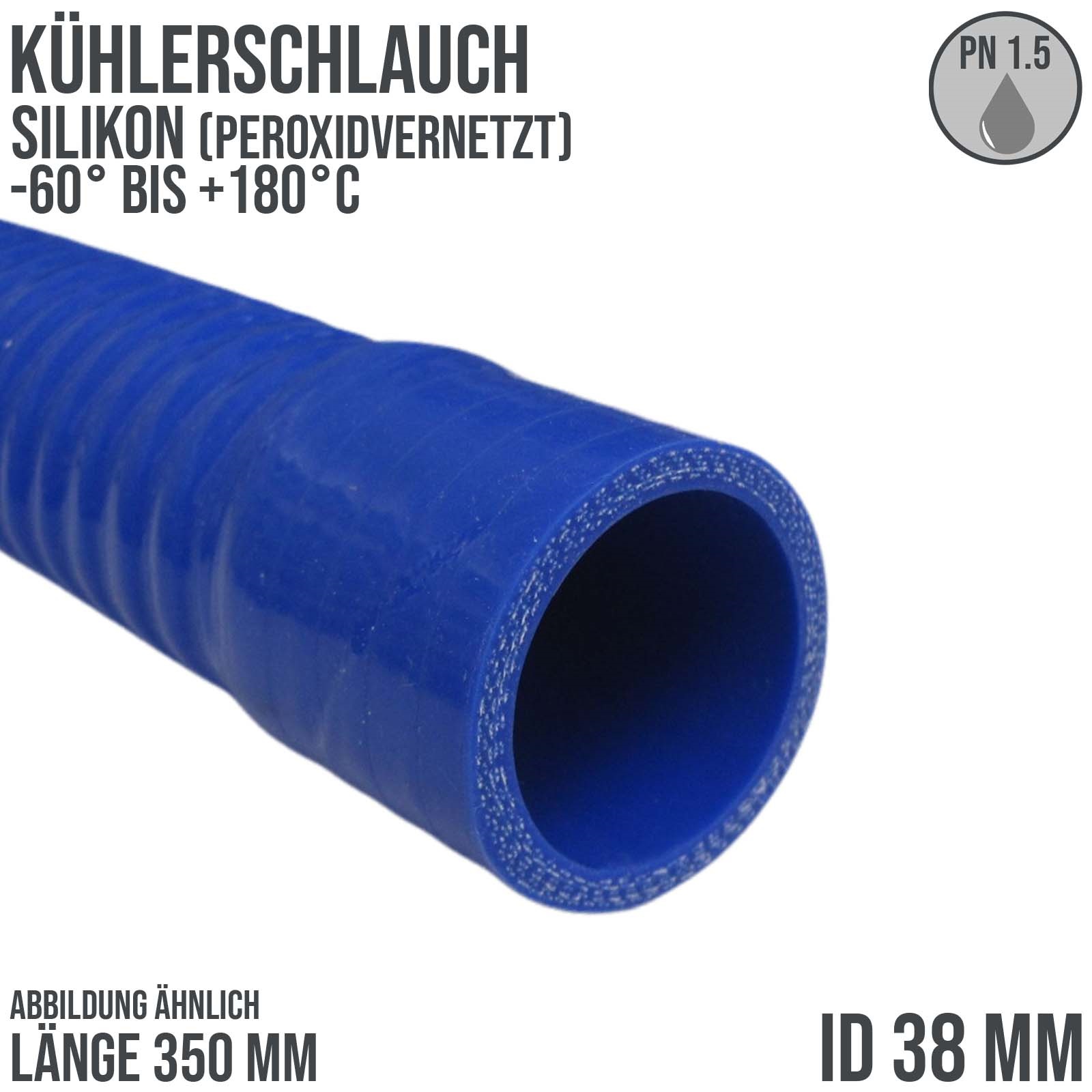 38 x 48 mm leicht flexibler Kühler Silikon LLK Ladeluft Kühlmittel Schlauch blau PN 1,5 bar - 350 mm Länge