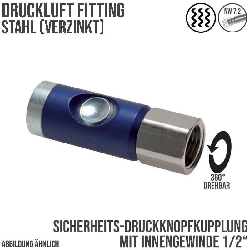 Druckluft Sicherheits Kupplung drehbar Stahl verzinkt NW 7.2 Innengewinde IG 1/2" - PN 12 bar