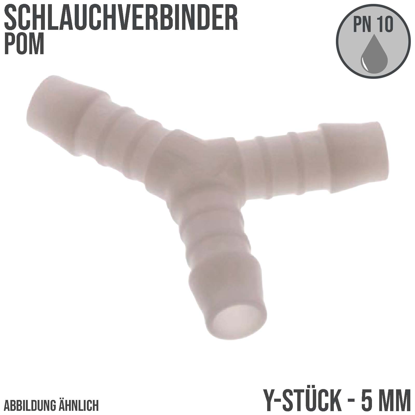 5 mm POM Y-Stück 45° Schlauch Verbinder Stutzen Tülle Kupplung Fitting weiss PN 10 bar
