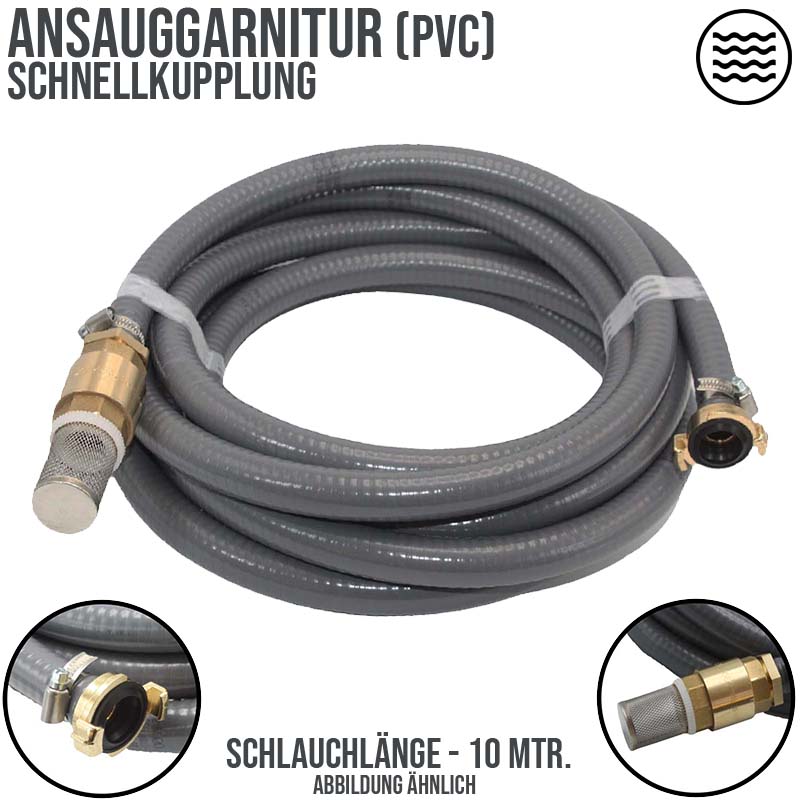 19 mm 3/4" Zoll Ansaug Saug Schlauch Pumpen Garnitur Schnellkupplung grau - 10 m
