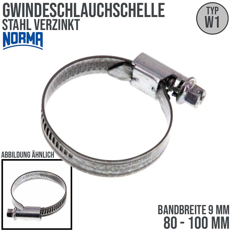 80 - 100 mm NORMA Schlauch Gewinde Rohr Schelle W1 Stahl verzinkt - Band 9 mm