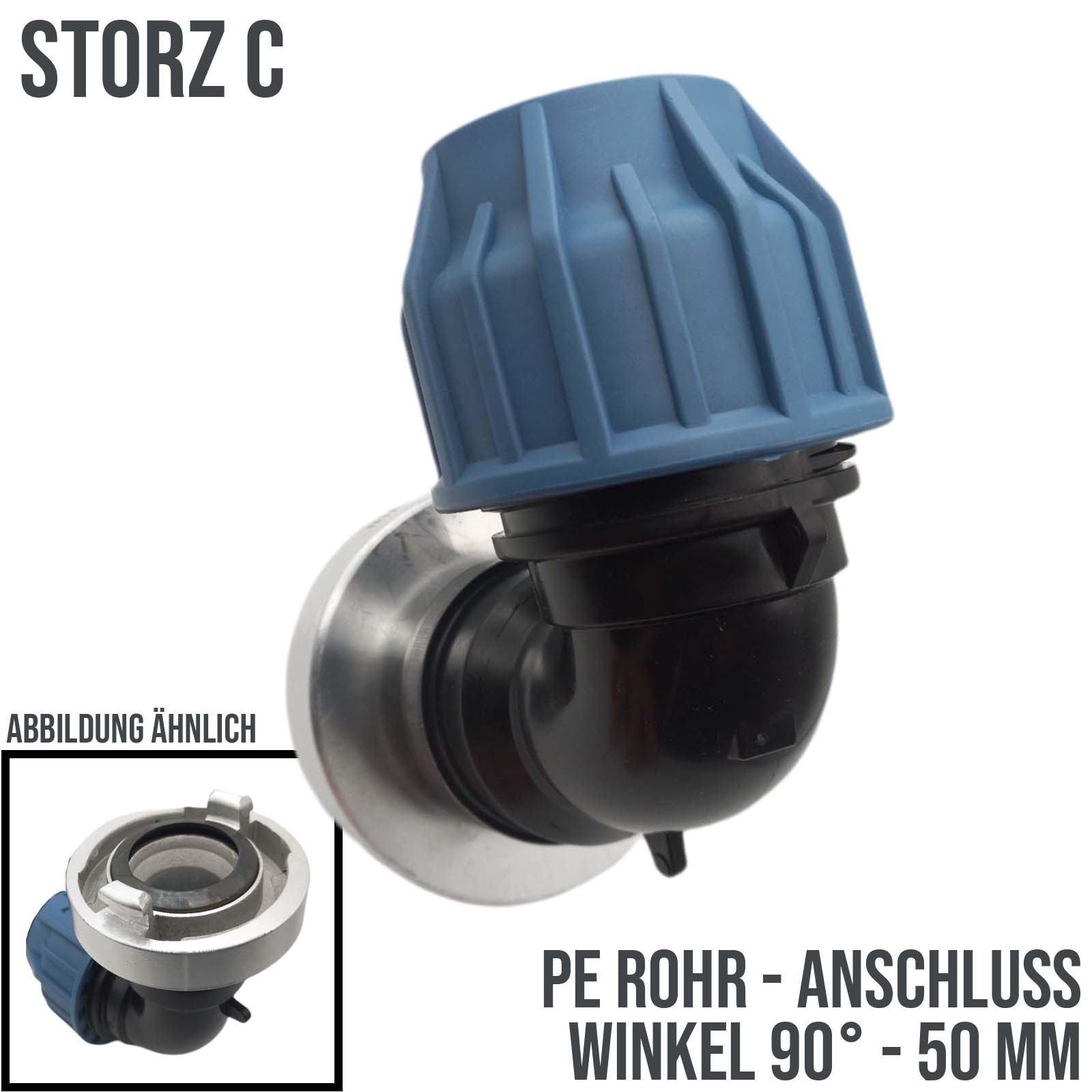 STORZ C DN 52 KA 66 Übergangsstück Adapter -> 50 mm PE Winkel 90° Rohr Klebeschlauch