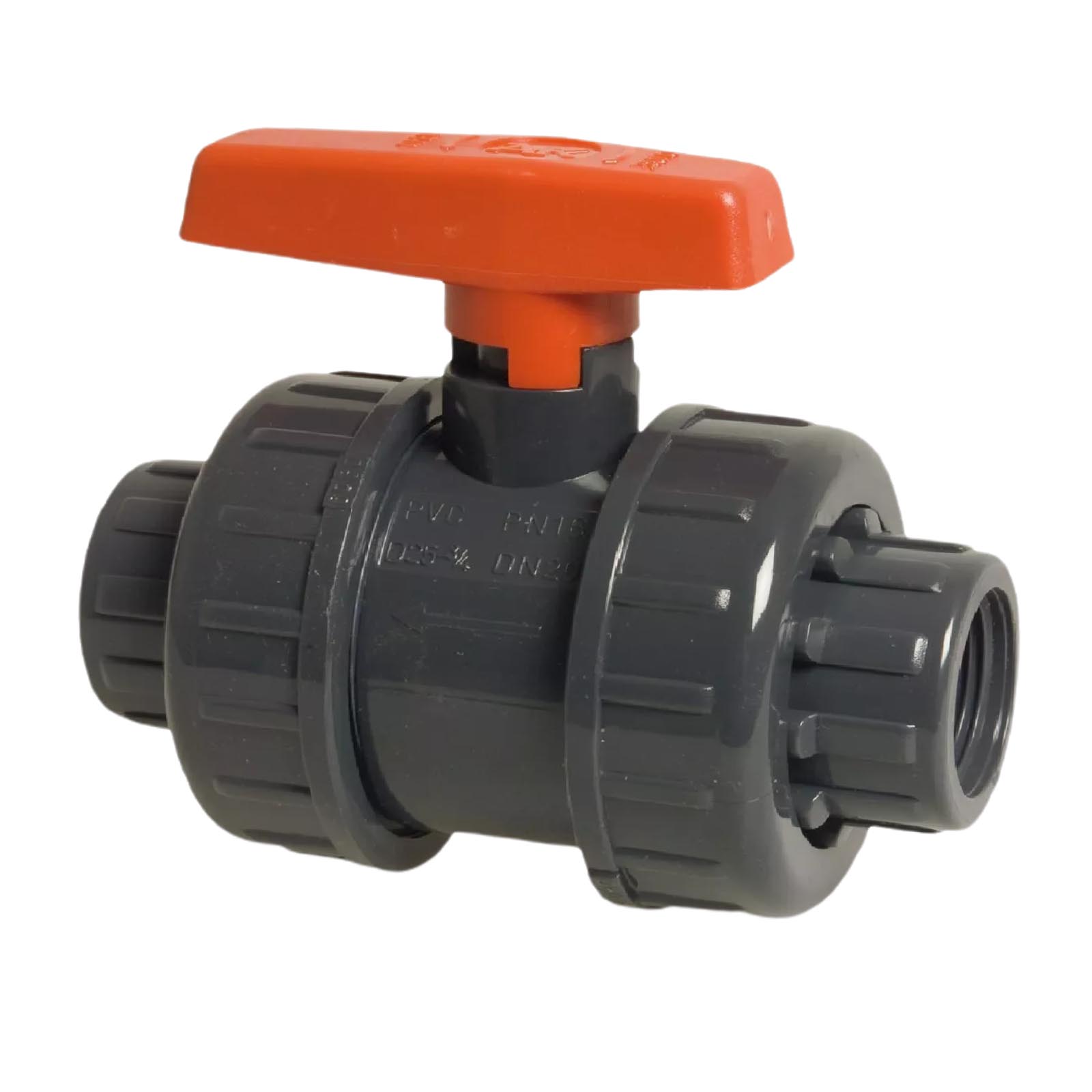 1 1/2" PVC Kugel Absperr Hahn Ventill beitseitiges Innengewinde PN 10 bar - roter Griff