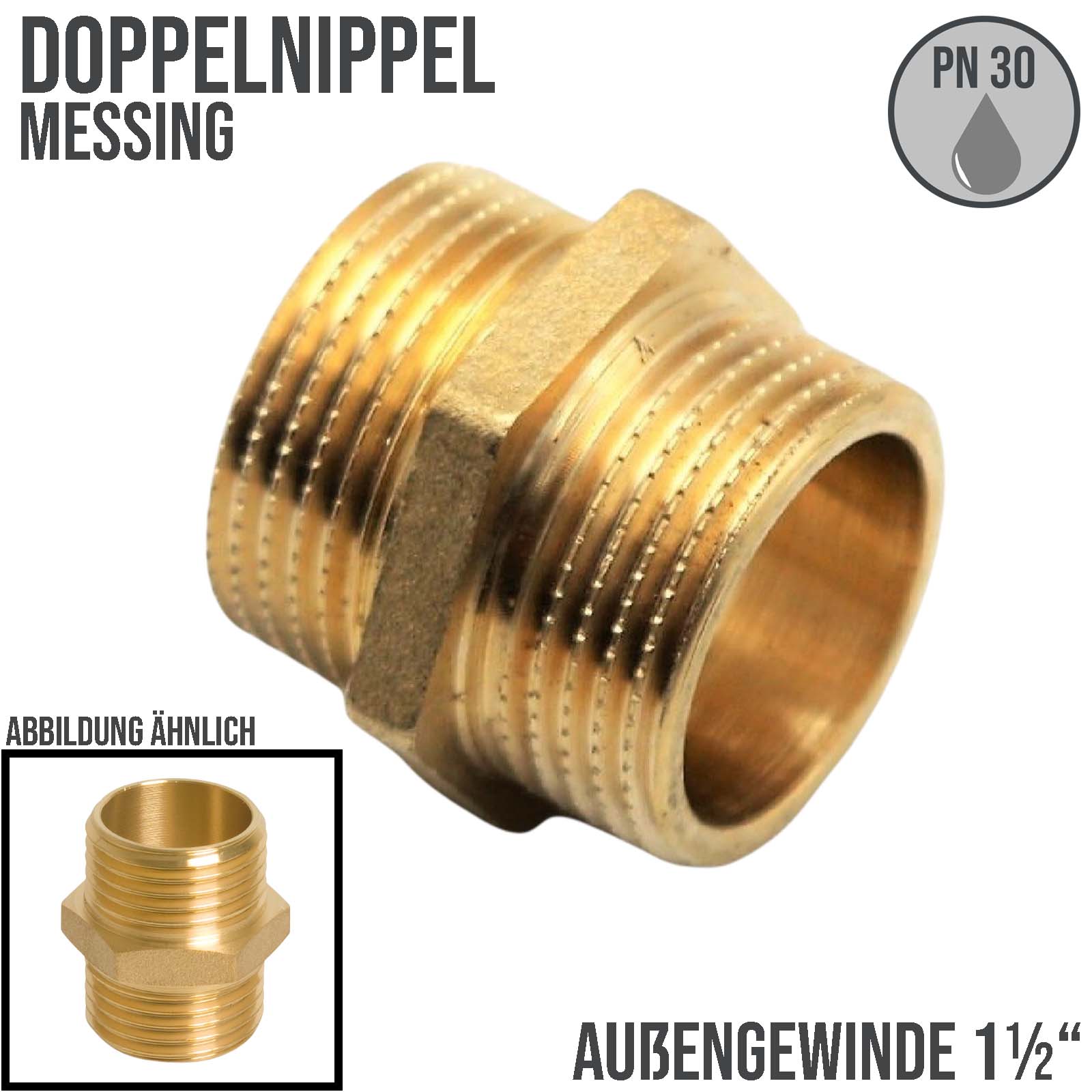 1 1/2" Doppelnippel Aussen x Aussengewinde  AG Messing Fittings PN 30 bar
