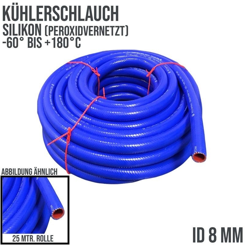 8 x 16 mm Kühlerschlauch Silikon LLK Ladeluft Kühlmittel Schlauch blau/rot PN 5 bar - 25 m