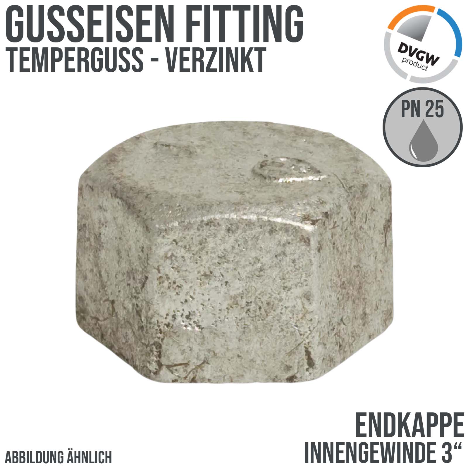 3" Gusseisen Temperguss Fitting Nr. 300 Endkappe Innengewinde IG DVGW PN 25 bar