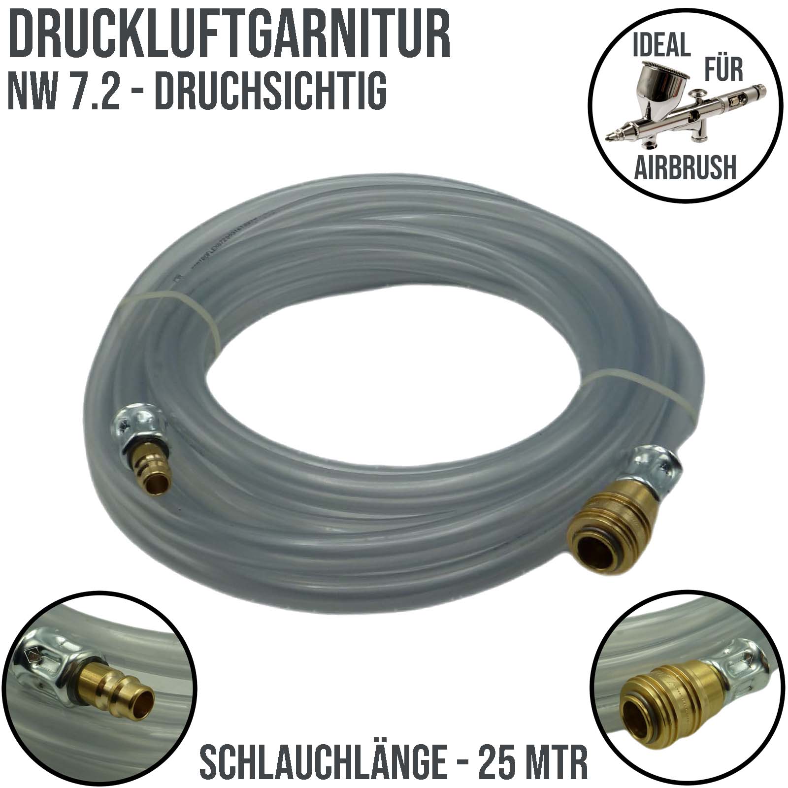 13 mm PVC Druckluft Pressluft Luft Kompressor Garnitur Schlauch Airbrush klar - PN 1,5 bar - 25 m