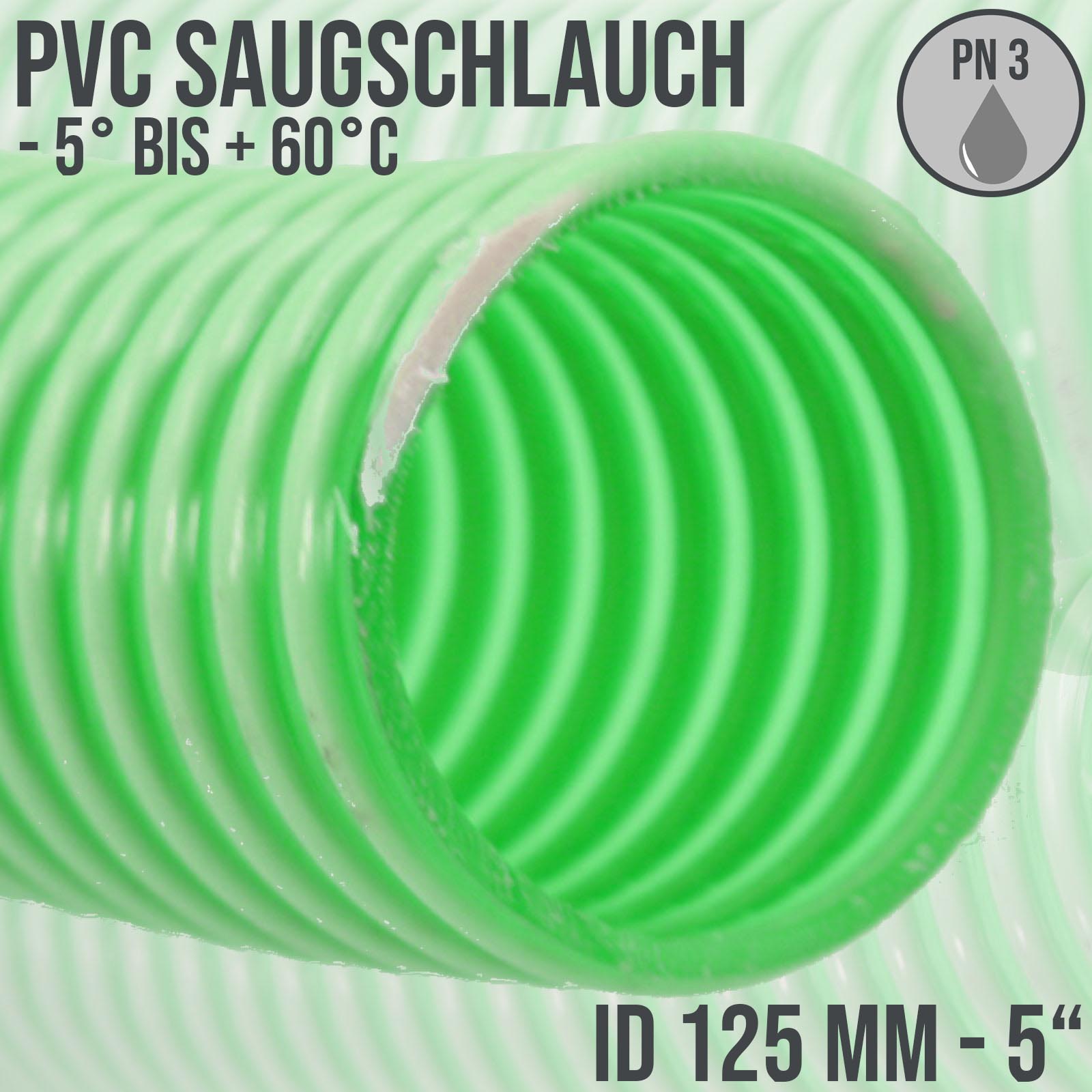 125 mm 5" Zoll Saug Ansaug Spiral Förder Pumpen Schlauch grün-weiß transparent PN 3 bar