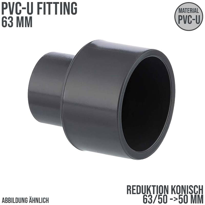 63 x 50 x 50 mm PVC Klebe Fitting Reduktion Reduzierer konisch Muffe Verbinder - PN 16 bar