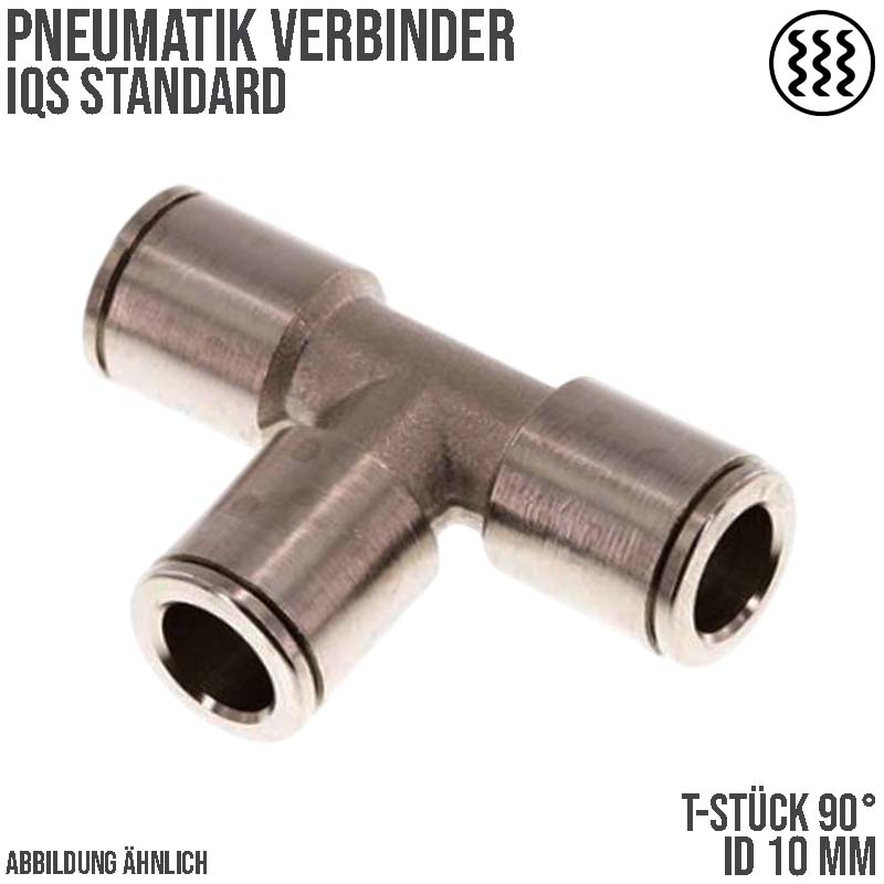 10 mm Pneumatik Schnell Steck Verbinder IQS T-Stück 90° MSV Messing PA PU Schlauch - PN 16 bar