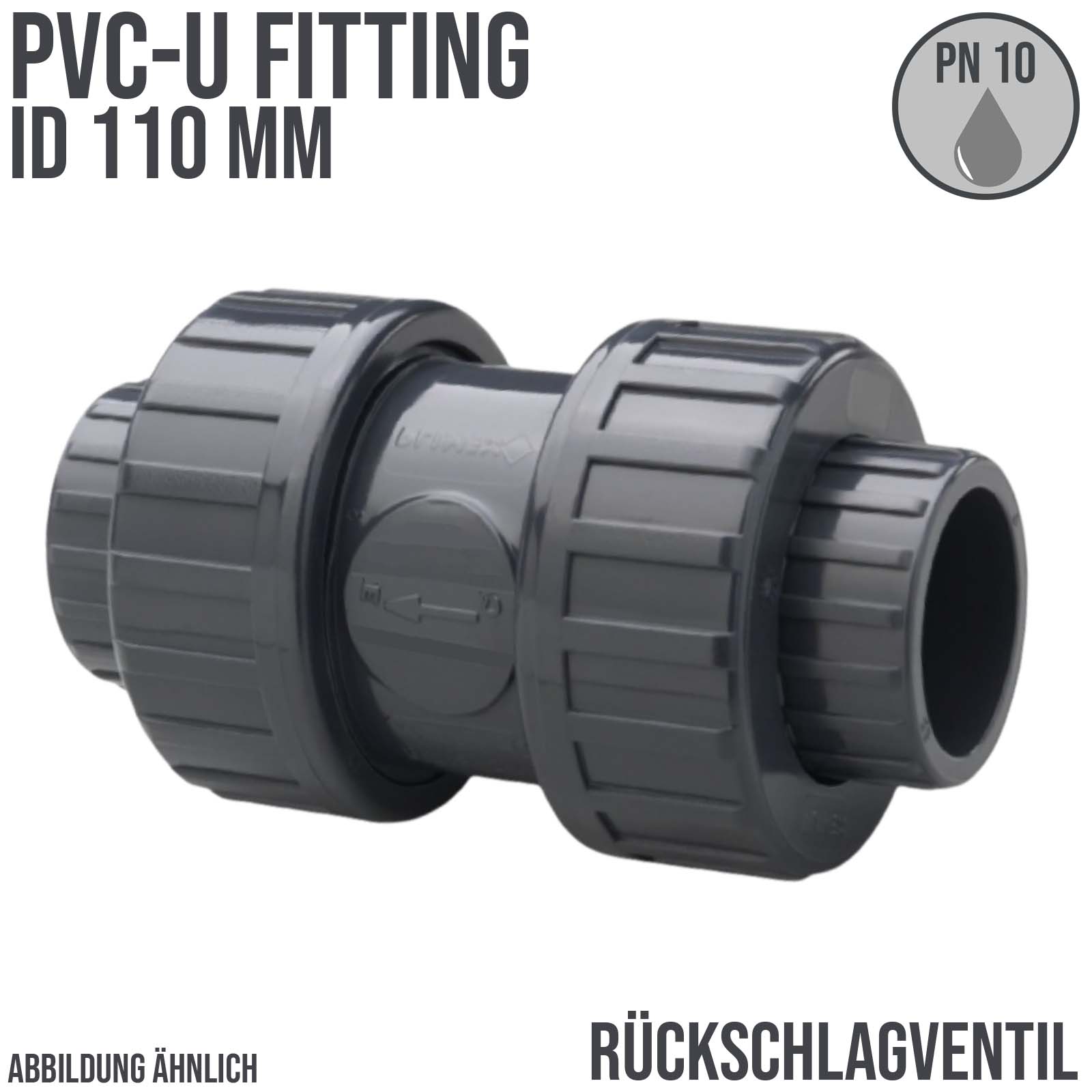 110 mm PVC Rückschlag Ventil federbelastet Klebe Muffe grau - PN 10 bar