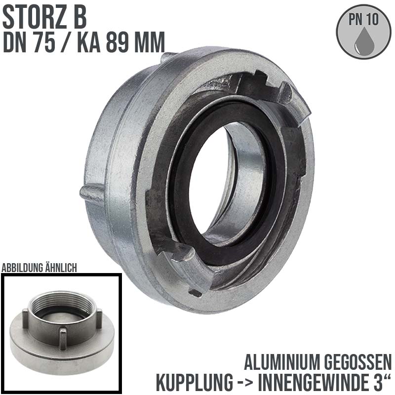 STORZ B DN 75 KA 89 Kupplung Innengewinde IG 3" Saug Bau Feuerwehr Schlauch Aluminium - PN 10 bar