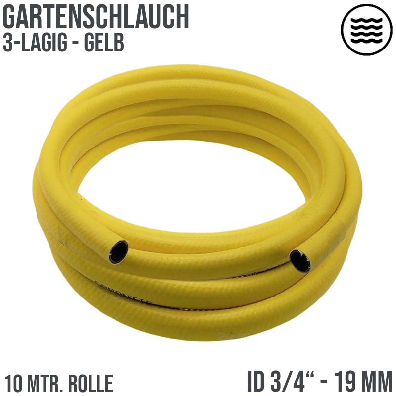 3/4" 19 mm Garten Wasser Bewässerung Universal Schlauch gelb 3 Lagen - PN 6 bar - 10 m