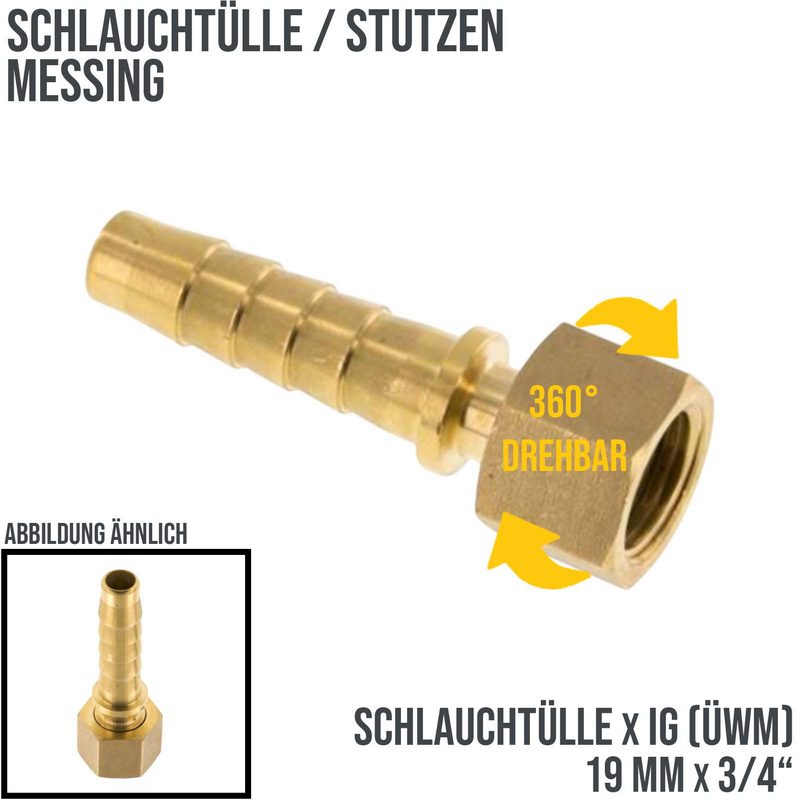 3/4" x 20 mm Schlauch Tülle Stutzen Innengewinde IG ÜWM Nippel Messing Fitting - PN 18 bar