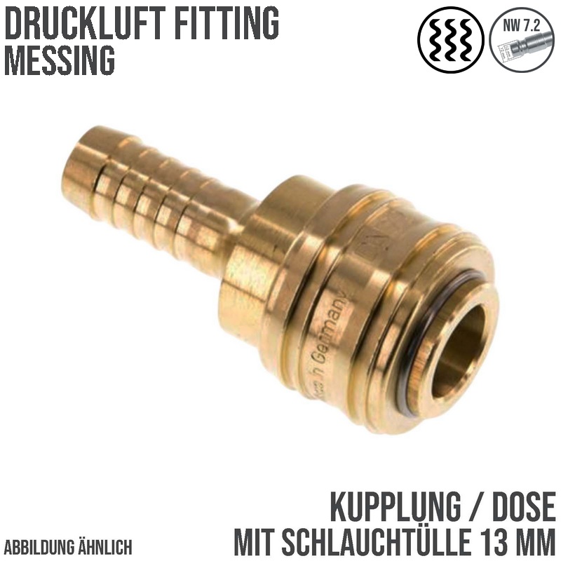 13 mm Druckluft Kupplung Dose Schnell Schlauch Tülle Messing NW 7,2 LW - PN 35 bar