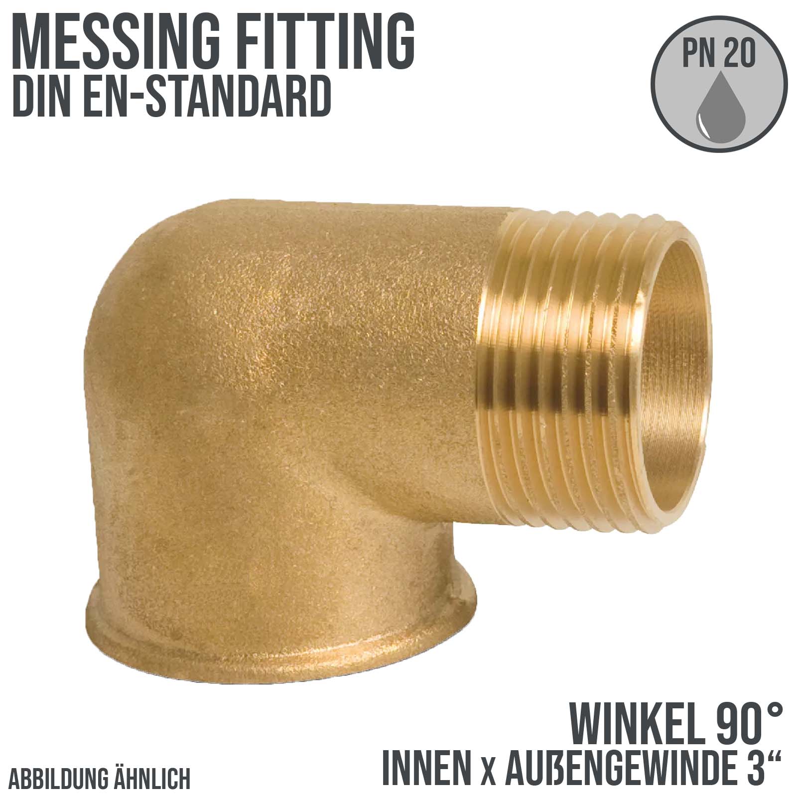 3" Winkel 90° Nr. 92 Innen x Außengewinde IG x AG Messing Fittings PN 20 bar