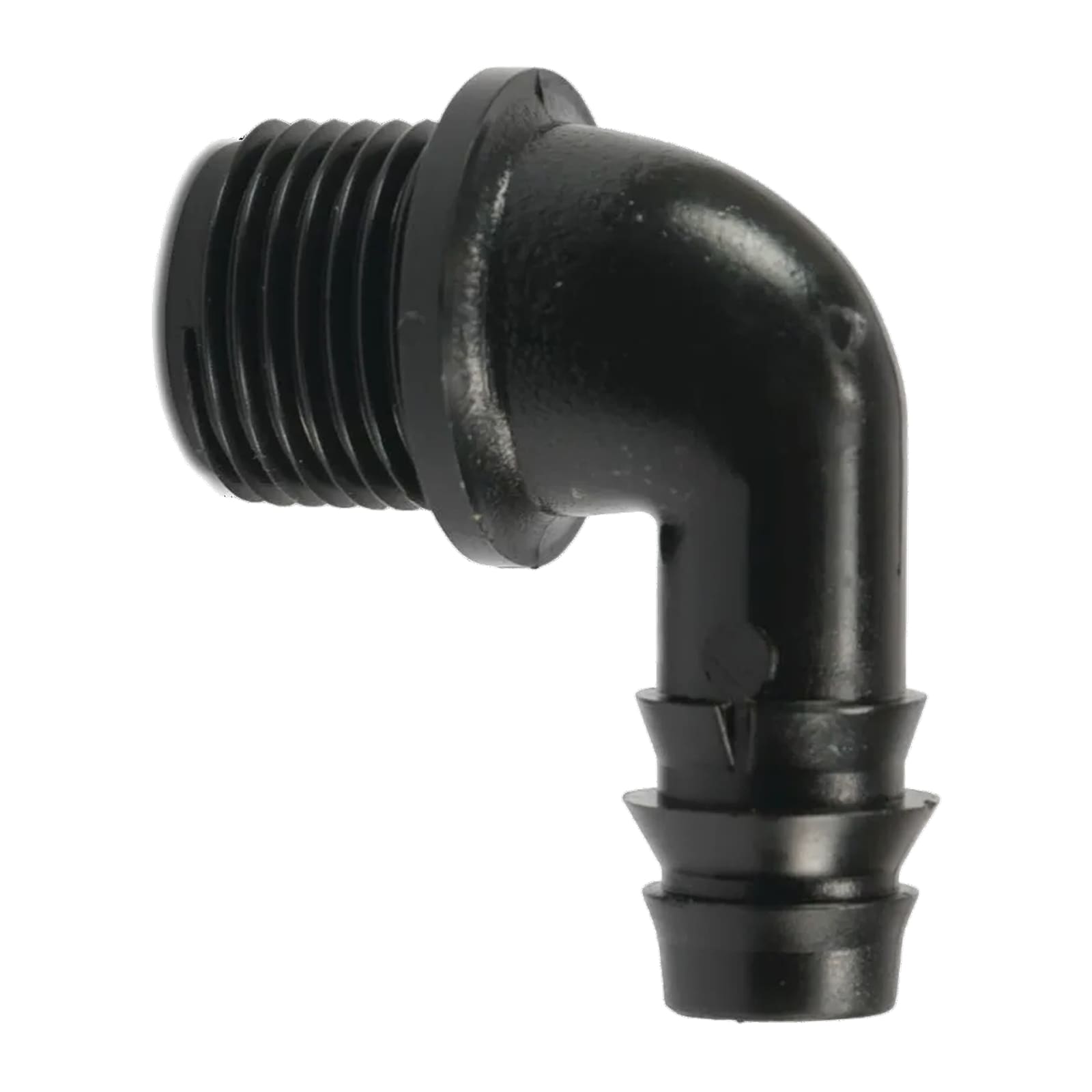 16 mm x 3/4" POM Winkel 90° Schlauch Verbinder Stutzen Tülle Außen Gewinde AG Tropf Fitting schwarz PN 6 bar