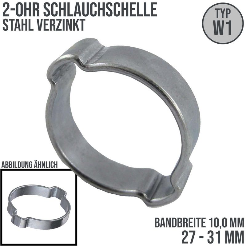 27 - 31 mm 2-Ohr Doppel Schlauch Schelle Stahl verzinkt W1 - Bandbr. 10,0 mm