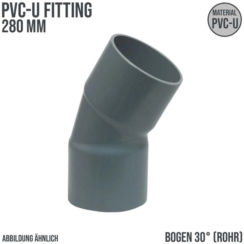 280 mm PVC Klebe Fitting Bogen Winkel 30° (Rohr) Muffe Verbinder - PN 10 bar