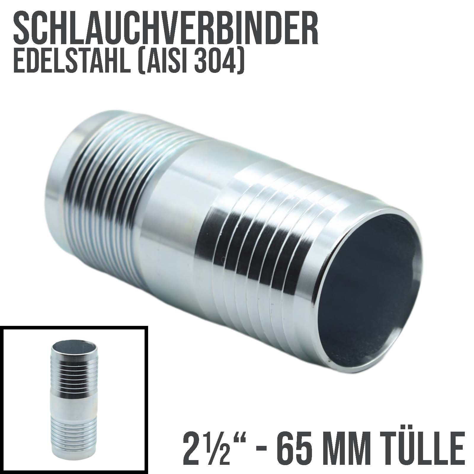 65 mm 2 1/2" Edelstahl AISI 304 Schlauch Verbinder Kupplung Tülle Stutzen massiv PN 10 bar