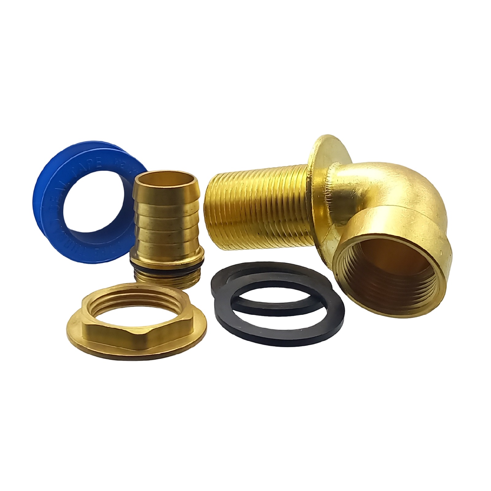 90° Tank Regen Tonnen Durchführung Messing Schlauch Tülle Stutzen 25mm (1") - Anschuss Set PN 10 bar