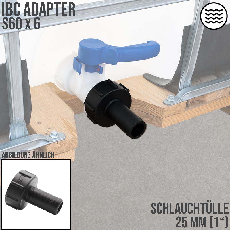 S60 x 6 IBC Adapter Tülle Stutzen 1" (25 mm) Container Fass Tank Zubehör PN 10 bar