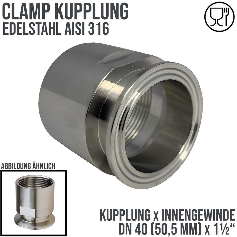 DN 40 CLAMP Kupplung 50,5 mm DIN 32676 Innengewinde IG 1 1/2" - PN 16 bar