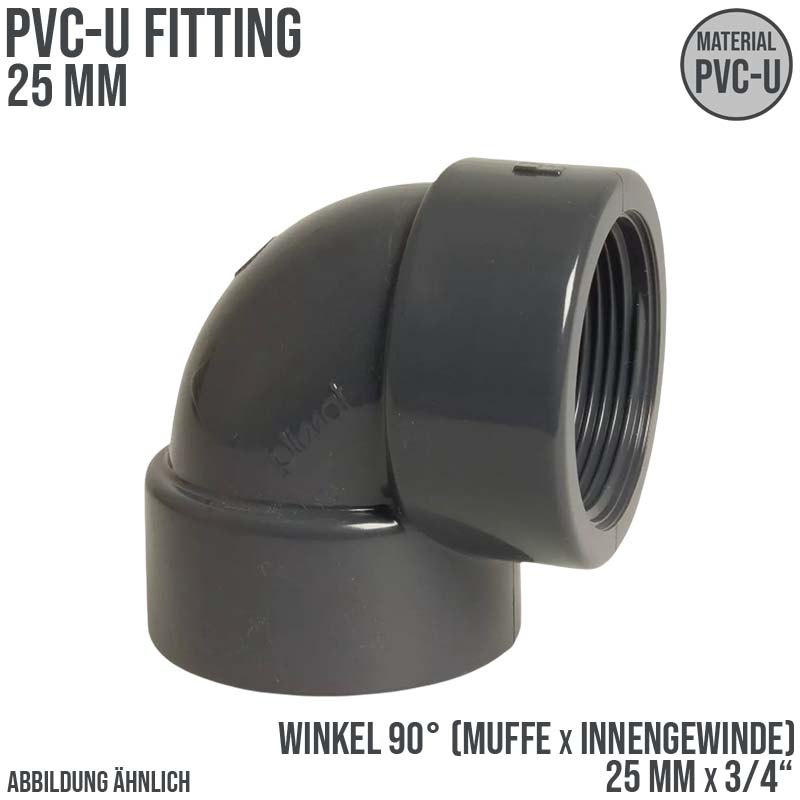 25 mm PVC Klebe Fitting Winkel 90° Innengewinde IG 25 mm x 3/4" Muffe Verbinder - PN 10 bar