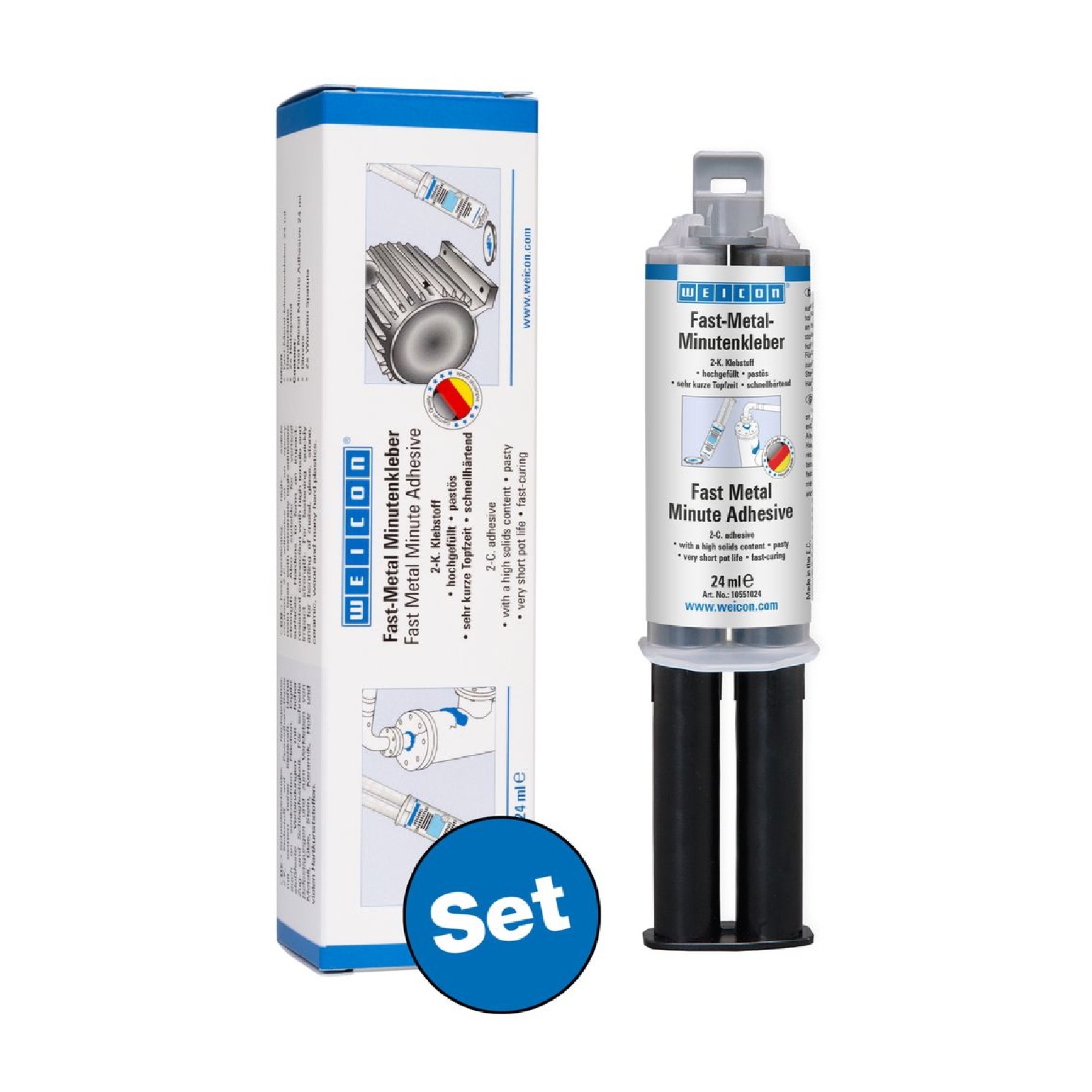Epoxyd Fast Metall Minuten Kleber Reparatur Harz SET 24 ml - grau