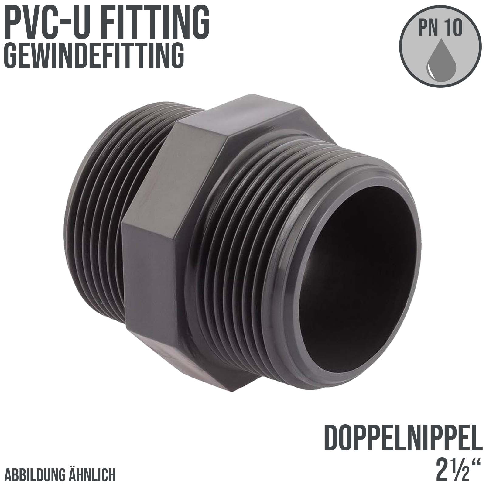 2 1/2" PVC Fitting Doppel Nippel Außen Gewinde Verbinder - PN 10 bar