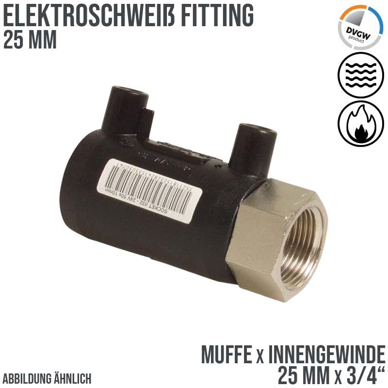 25 mm PE 100 Elektro Schweiß Fitting Muffe x Innengewinde 25 mm x 3/4" SDR 7,6 DVGW 24 VAC schwarz