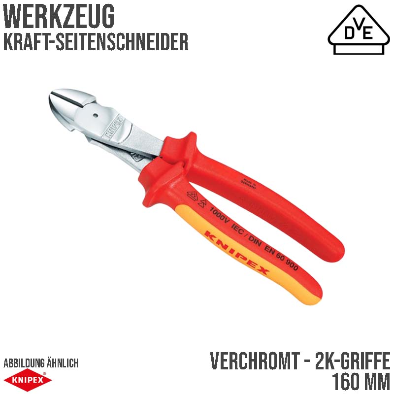 160 mm Kraft Seiten Schneider Zange VDE verchromt 2K Griffe Knipex