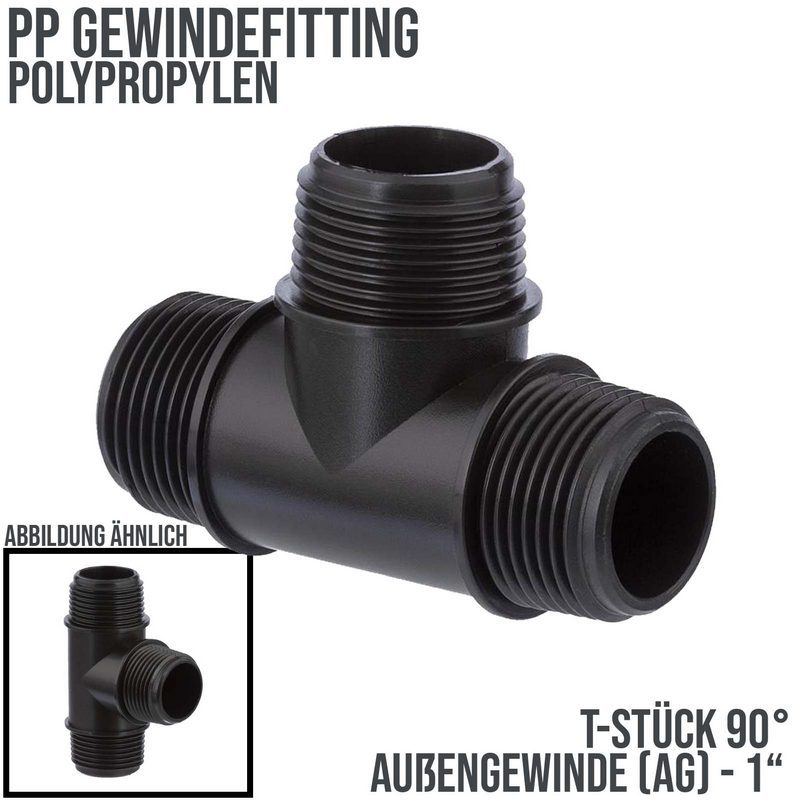 1 " PP Gewinde Fitting T-Stück 90° schwarz Außen x Außengewinde IG Polypropylen - PN 10 bar