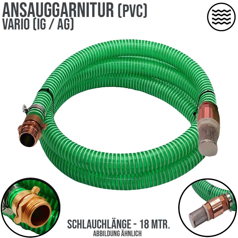 32 mm 1 1/4" Zoll Ansaug Saug Schlauch Pumpen Garnitur vario Anschluss grün - 18 m