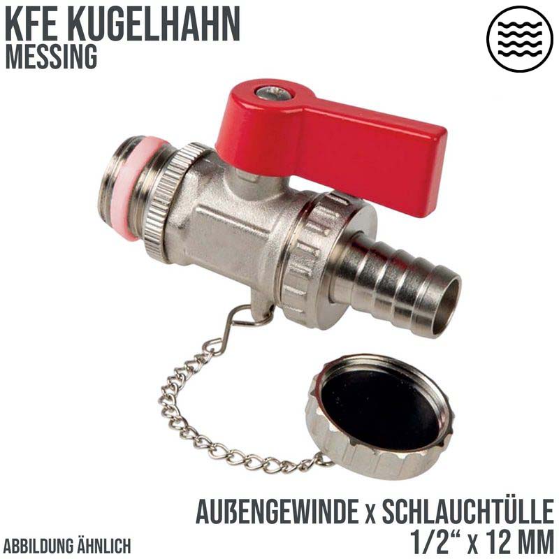1/2" x 12 mm KFE Kugelhahn Messing Außenngewinde x Schlauchtülle - PN 6 bar