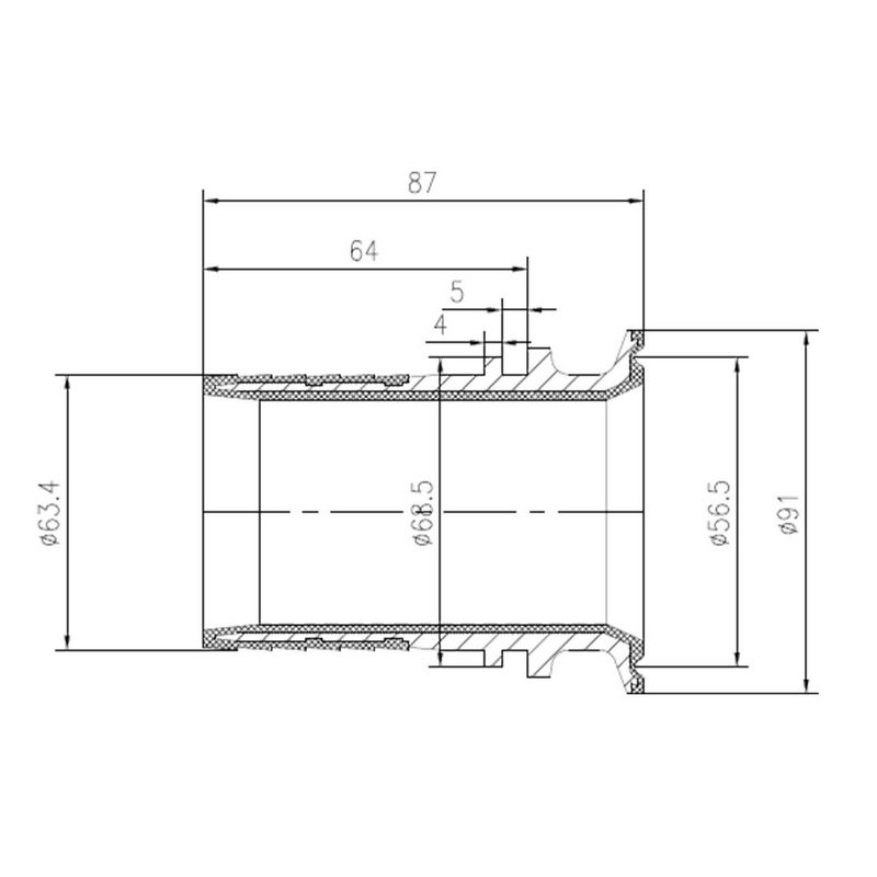 CLAMP Kupplung 91 mm Schlauch Rillen Stutzen Tülle PFA beschichtet 63 mm 2 1/2" - PN 16 bar