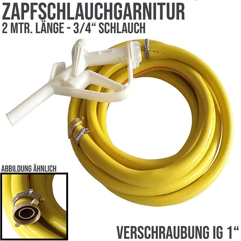 3/4" 19 mm Zapf Schlauch Garnitur mit 2/3 Verschraubung IG 1" - 2 m (PP Pistole weiss) - PN 5 bar