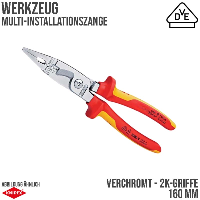200 mm Multi Installations Zange VDE verchromt 2K Griffe Knipex